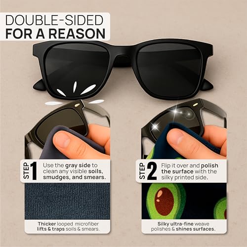 Microfiber Wholesale Quick Cloth Glasses Cleaning Cloths–5x7 Avocado 2-Pack with Case | Double-Sided Lens Cleaner for Eyeglasses, Camera, Screens & Glass | Reusable Microfiber Glass Polishing Cloths - color: Avocado, size: 5"x7"