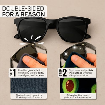 Microfiber Wholesale Quick Cloth Glasses Cleaning Cloths–5x7 Avocado 2-Pack with Case | Double-Sided Lens Cleaner for Eyeglasses, Camera, Screens & Glass | Reusable Microfiber Glass Polishing Cloths - color: Avocado, size: 5"x7"