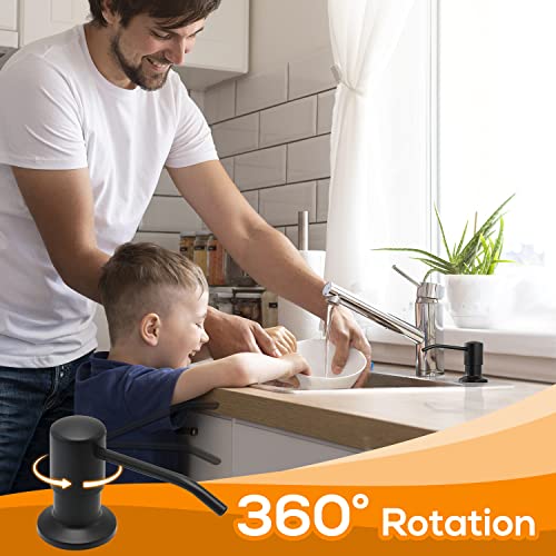 Built in Soap Dispenser for Kitchen Sink Matte Black Stainless Steel Pump Head, Counter Soap Dispenser Refill from The Top with 17 Oz PE Bottle - color: Matte Black