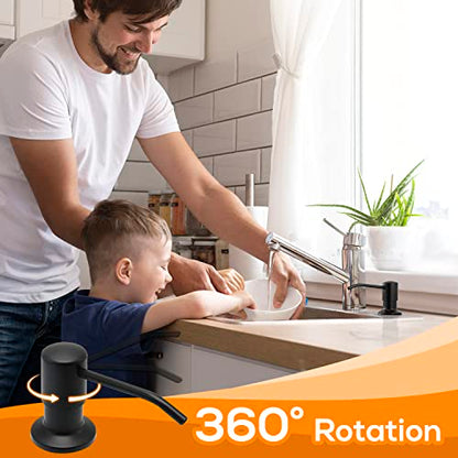 Built in Soap Dispenser for Kitchen Sink Matte Black Stainless Steel Pump Head, Counter Soap Dispenser Refill from The Top with 17 Oz PE Bottle - color: Matte Black