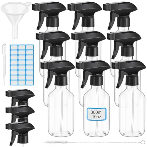 9 Pack 10oz/300ml Plastic Spray Bottle Bulk for Plant Small Spray Bottle Fine Mist Water Sprayer Upgraded Adjustable Nozzle Refillable Empty Containers for Cleaning, Hair, Cooking(Clear) - color: Clear, size: 10oz/300ml, style: Regular