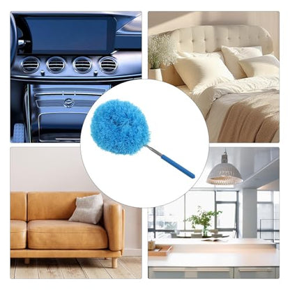 Flexible Dusting Tool Duster - Extendable Microfiber Cleaner, Household Ceiling Fan Remover | Telescopic Dust Removal Wand System, Bendable Head Attachment with Soft Grip for High Furniture Surfaces - color: Blue