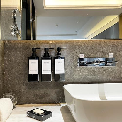 Shampoo Dispenser for Shower Wall, Shampoo and Conditioner Dispenser with 16 Waterproof Labels, No Drill Shower Soap Dispenser Bathroom, Shower Soap Dispenser Wall Mounted 3 Chamber, 17oz,Black - color: Black Bottle + Black Pump