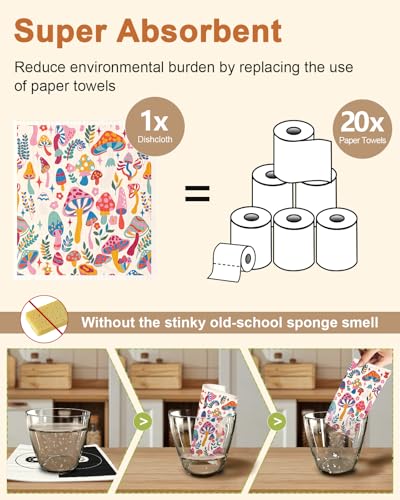 Miss Adola Swedish Dishcloths for Kitchen with Hooks - Reusable Dish Cloths for Washing Dishes Fast Drying Cute Fun 5 Pack Swedish Dish Towels Washable Cleaning Sponge, Swamm Series - color: Swamm Series