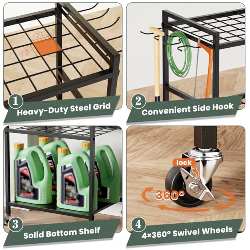 SPACECARE Garden Tool Organizer with Wheels, Yard Tower Rack for Garage Organization and Storage, Up to 35 Long-Handled Tools/Rakes/Brooms, Heavy Duty Steel Garden Tool Stand for Shed, Outdoor, Black - style: RACK-with Wheels