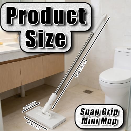 Snap Grip Mini Mop, Zero Touch Cloth Changing Flat Mop with Automatic Hands-Free Clip, Retractable 40 Inch Locking Handle for Gaps & Multi-Surface Cleaning, Wet & Dry, Includes 10 Reusable Cloths