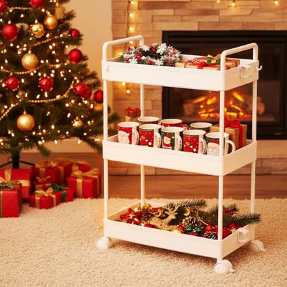 Ronlap 3 Tier Slim Rolling Storage Cart with Wheels Plastic Utility Cart Organizer for Snack Craft Art Postpartum Baby Diaper Nail Makeup in Bathroom Laundry Room Kitchen Bedside Narrow Space, White - color: White
