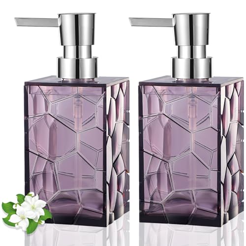 Hand Soap Dispenser, Clear Acrylic Plastic Liquid Pump Bottles Refillable Lotion Dispenser for Bathroom Decor Kitchen College Dorm, Purple 2 Pack - color: Clear Purple, size: 2 Pack