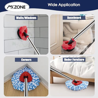 Spin Mop Head Replacement Base Handle Compatible with O Cedar Rinse Clean 2-Tank System, 4 Replace Heads, 1 Mop Handle, 1 Base and 1 Scrub Brush Combo Set - size: 7pcs 2-Tank Mop Set