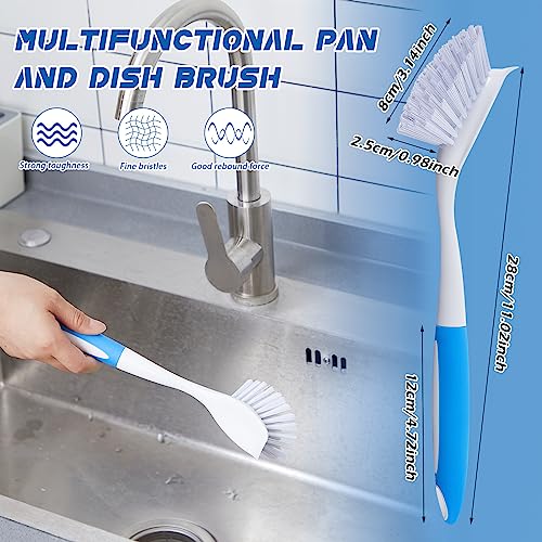 Hsei 30 Pcs Blue Kitchen Scrub Dish Brush Bulk with 11 Inch Handle Cleaning Dish Scrubber with Stiff Bristles Washing Scrub Brushes for Housekeeping for Pots and Pans, Kitchen Sink - color: Blue