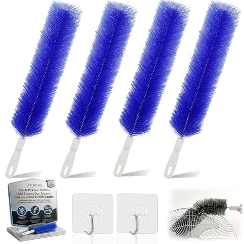 Bendable Microfiber Head, 2026 New Reusable Dust Remover, Fan Brush Cleaner Washable Ldeal, Multi Purpose Dust Removal Brush for Electric Fans Air Conditioning, Home Car Vents, Curtain (Blue 4pcs) - color: Blue 4pcs