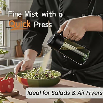 16oz/470ml Glass Olive Oil Sprayer for Cooking, 2 in 1 Oil Dispenser for Kitchen Spray and Pour, Premium Light-Blocking Oil Bottle, Food-Grade Spray Bottle, for Salad, Air Fryer, BBQ (Green) - color: Green Glass/Black Cap