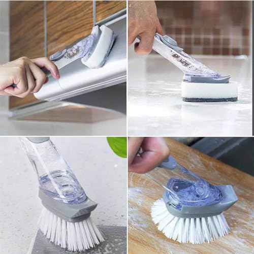 Soap Dispensing Dish Brush,Dish Brush with Soap Dispenser Storage Set Sponge with Soap Dispenser Handle Soap Dish Scrubber Brush for Home Kitchen