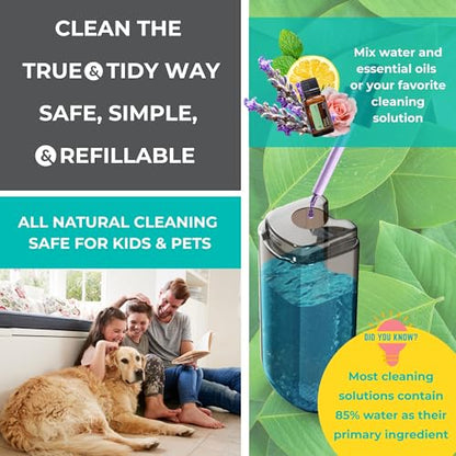 True & Tidy® SPRAY-250 Multi-Surface Spray Mop with Refillable Water Bottle for Floor Cleaning, Works on Wood, Tile, Marble etc, Use Any Cleaning Solution, Machine Washable Microfiber Mop Pads, Gray