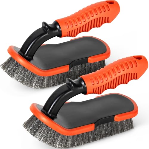 DecorRack 2 Pack Cleaning Brush, Heavy-Duty Scrub Brush with Ergonomic Handle for Floors, Tiles, Bathtubs, Grout, Decks, and Outdoor Surfaces (Orange, 2 Pack) - color: Orange