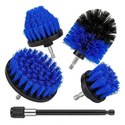 Drill Brush Attachment Set, 5 Pack Power Scrubber Cleaning Brush Kit with Extension Rod for Bathroom, Tub, Tile, Grout, Kitchen, Floor and Wheel Rims (Blue) - color: Blue