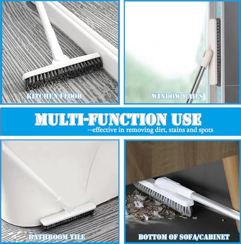 Grout Brush Floor Scrub Brush with Long Handle V Shape 51" Floors Scrubber with Stiff Bristle for Cleaning Bathroom Shower Tile, Patio, Garage, Kitchen, Wall and Deck (Off White)