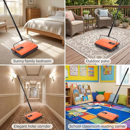 CLEANHOME Manual Carpet Sweeper for Pet Hair - Rotating Brush Floor Sweeper, Lightweight Push Broom for Classroom Rugs, Non-Electric Lint & Crumb Cleaner, Easy-Dump Dustbin, No Batteries Needed