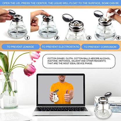 FERCAISH 150ml 1 Touch Clear Glass Bottle, Professional Clear Glass Pump Dispenser Bottle with Flip Top Top and Measuring Scales, for Nail Polish Remover, Alcohol or Other liquids