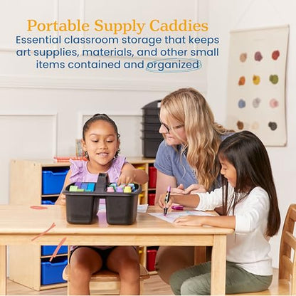 ECR4Kids 2-Compartment Large Plastic Caddy, Multipurpose Organization, Black, 6-Pack - color: Black