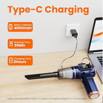 Portable Car Vacuum Cordless Mini Handheld Vacuums Cleaner Rechargeable with LCD Display and Multi-Nozzles, High Power Hand held Cleaners for Car, Home, Office, Sofa, Pet Hair,Keyboard