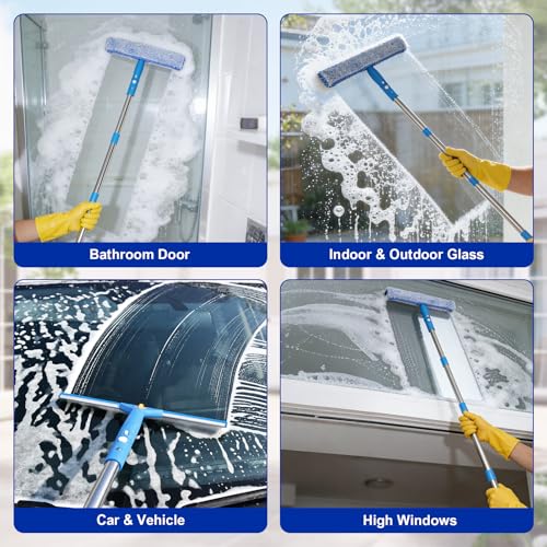 Professional Window Cleaning Kit, Window Washing Kit with 3 Gallon Bucket, 14-Inch Squeegee & 15-Inch Scrubber, 61-Inch Extendable Pole, Window Cleaning Equipment for Home & Commercial (61 inch-2) - size: 61 inch-2