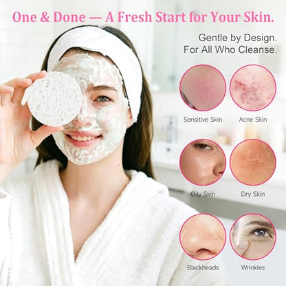 3.15in Large Compressed Facial Sponges 60 Pcs, 100% Natural Cellulose Face Sponges for Cleansing, Gentle Exfoliating, Makeup & Mask Removal, Spa Skincare, Travel Essentials for Women (White, Reusable) - color: White
