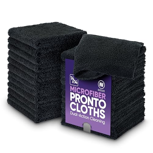 Microfiber Wholesale Pronto Cloths, Dual-Sided Microfiber Cleaning Towels, Soft Plush & Scrub Cloths for Dusting, Scrubbing, Kitchen, Windows & Car Detailing, Absorbent Bulk 25-Pack Black - color: Black