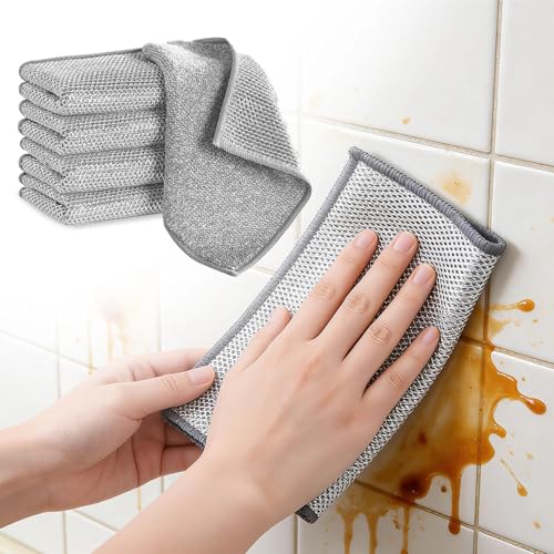 Double Layer Multipurpose Non Scratch Scouring Pads Kitchen Dish Rags Cleaning Cloths for Home Cooktop Use 5 Pack - color: Silver 5-pack