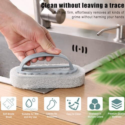 2PCS Magic Cleaning Sponge,Shower Cleaner Brush,Multi Function Handheld Cleaning Sponge Brush,for Kitchen and Bathroom Ideal for Glass Walls and Ceramics,Gery