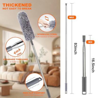 Professional Microfibre Dusters for Cleaning | Duster with Extension 100" | Cobweb Remover Duster Kit with 4 Washable Heads | Bendable Feather Duster for High Ceilings,Fans & Hard-to-Reach Areas,7PCS