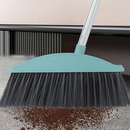 FAVOMOTO Long Handle Sweeping Broom for Floor Cleaning Nordic Blue Heavy Duty Indoor Dust Broom Kitchen and Home Cleaning Tool Suitable for Pet Hair and Daily Sweeping
