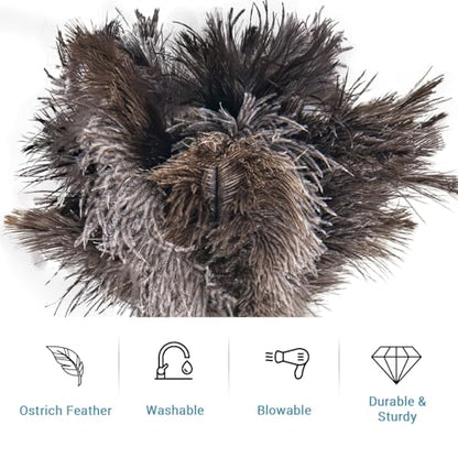 Feather Duster Extendable 22–47 Inch, Natural Ostrich Feather Duster with Long Handle for High Ceilings, Ceiling Fans, Walls，Furniture(Brown) - color: Brown