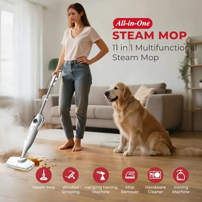 Rosewill 11-in-1 Steam Mop, 260°F Handheld Steam Cleaner, 1200W Detachable Steam Mops for Floor Cleaning, Removable Tank, Multi-Purpose Steamer for Hardwood, Tile, Grout, Furniture - White - color: White