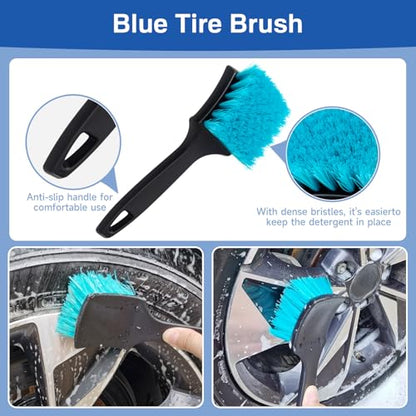 4 Pack Wheel Tire Cleaning Brush Kit Cars Motorcycles RVs Trucks Rim Hub Ultra Soft Microfiber No Spatter 360 Bendable Synthetic Woolies Wash Vehicles Bristle Set - color: Purple & White