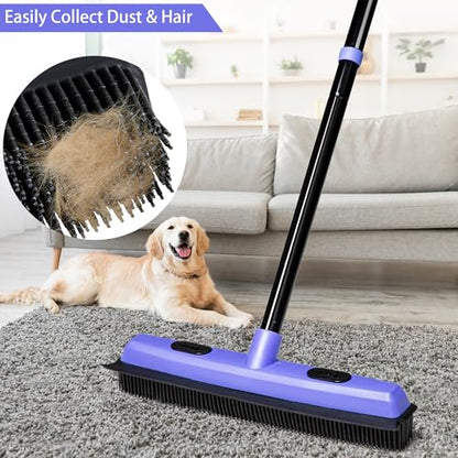 Carpet Brush for Pet Hair Remover, Rubber Broom for Pet Hair on Carpet with Telescoping 60.2 Inches Long Handle for Cleaning Fur Rug, Hardwood Floor, Tile, Window