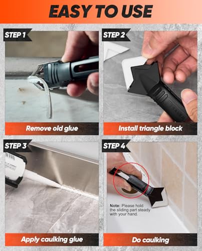 Saker Silicone Caulking Tool 3-in-1 Grout Removal Tool and Sealant Finishing Scraper with Stainless Steelhead, Caulk Remover and Seam Repair Kit for Bathroom, Kitchen, Floor, Window and Sink Joints - style: Classic Black