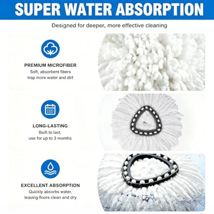4Pcs Mop Head Replacements,Spin Mop Replacement Head Compatible with Cedar Easywring 1-Tank System Including Machine Washable & Easy to Replace,2 Spin mop Replacement Heads,1 Brush Head and 1 Base - size: 2+1+1Pack