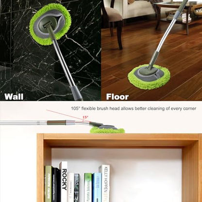 Wall Cleaner, Wall Cleaner Mop Green Mop for Walls Max 66’’ Wall Mop with Long Handle, Ceiling Dust Mop with 15°Labor-Saving Extension Pole, Green Wall Cleaner with Long Handle, Wall Washing Mop