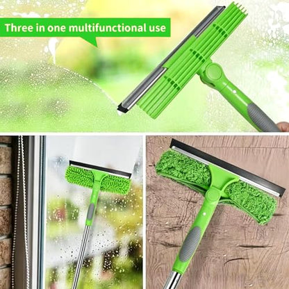 68'' Window Squeegee Cleaner Kit - 2-in-1 Rotatable Window Cleaning Tool with Extension Pole, Professional Streak-Free Squeegee with Bendable Head for Indoor/Outdoor Windows Car Glass (Green, 38.45FT) - color: Green