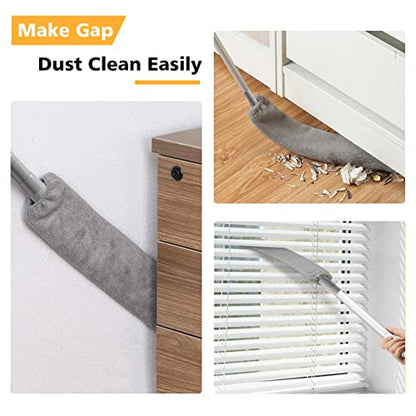Retractable Gap Dust Cleaner with 3 Reusable Microfiber Dusting Cloths, Under Appliance/Refrigerator/Furniture Cleaning Tool with 100” Extension Pole, Washable Flat Gap Cleaning Duster by OOSOFITT