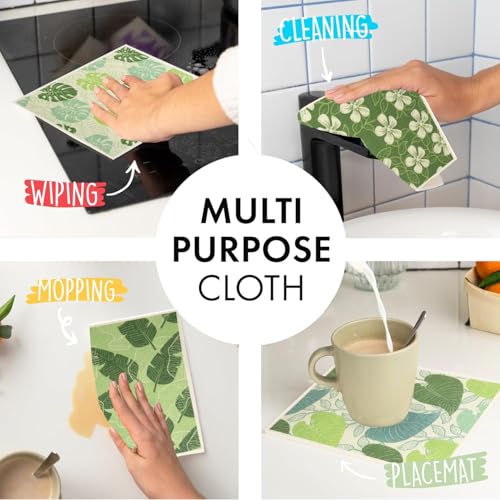 6 - Pack Swedish Kitchen Dish Cloths - Reusable Paper Towels for Counters & Dishes - Eco Friendly Cellulose Sponge Cloth (Botany) - color: I-botany