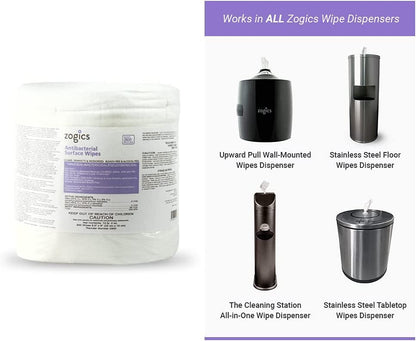 Zogics Antimicrobial Wipes and Wall Mounted Dispenser – No-Touch Wipes Dispenser, Mounts Easily to Wall for Quick Access to Disinfecting Wet Wipes - style: Black + Antimicrobial Wipes