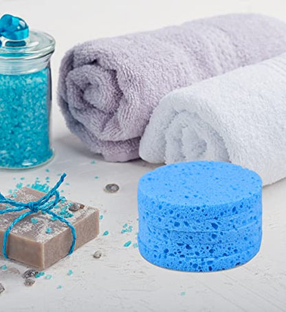 50-Count Compressed Facial Sponges for Daily Cleansing and Gentle Exfoliating, 100% Natural Cellulose Spa Sponge Perfect for Removing Dead Skin, Dirt and Makeup - Blue - color: Blue