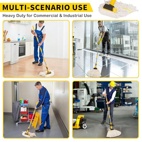 Professional Commercial Mop Industrial Heavy Duty Mop with 54" Long Handle ,Wet Mop for Home,Workshop,Garage Floors Cleaning,with 53'' Stainless Steel Mop Handle,Yellow