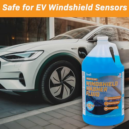 ZeroR® Windshield Washer Fluid, Ready to Use, +32°F Formula for Streak-Free Automotive Glass, Bug Splatter & Road Grime | Made in USA | 128 fl oz each (4 Gallons) - size: 128 Fl Oz (Pack of 4)