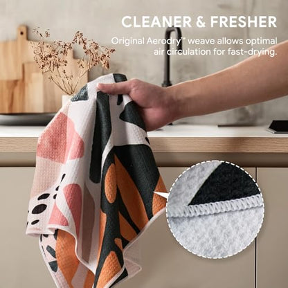 RECYCO Waffle Kitchen Towel Set of 2 - Quick Dry Microfiber Sustainable Dish Towels - Ultra Absorbent Reusable Cleaning Tea Towels - Lightweight Hand Towels,16”x 28”, Boho Oasis - color: Boho Oasis
