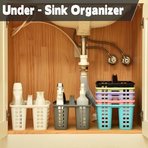Haundry Plastic Shower Caddy Basket with 3 Compartments, Portable Divided Cleaning Supply Storage Organizer with Handle (Black) - color: A Style-Black