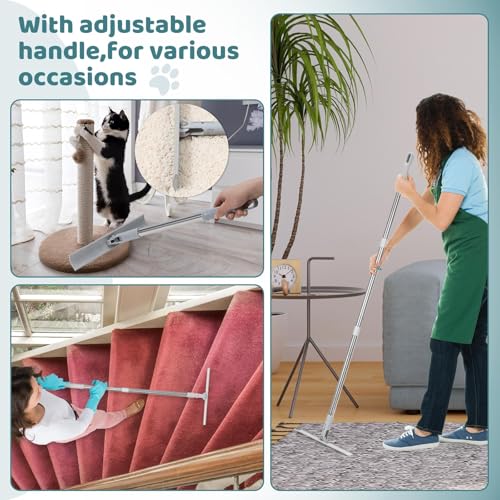 Carpet Rake for Pet Hair Removal, FireBee 47" Adjustable Long Handle Pet Hair Remover, Self-Locking Fixed Nylon Head, Easy Storage, Large Fur Scraper Tool for Rugs, Couch, Stair & Pet Beds