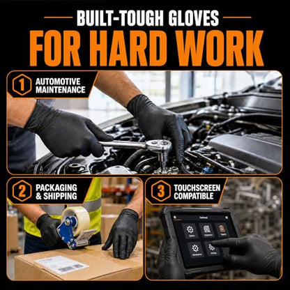 HEAVY DUTY 7 Mil Nitrile Black Gloves Disposable Latex Free Rubber Latex Cleaning Mechanic Food Prep Gloves 1000PCs - size: Large